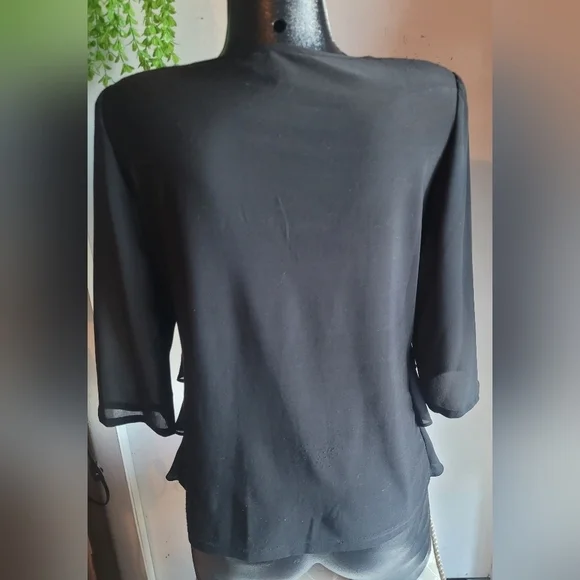 Amanda Collection Black Ruffle Layered Top S - Picture 6 of 7
